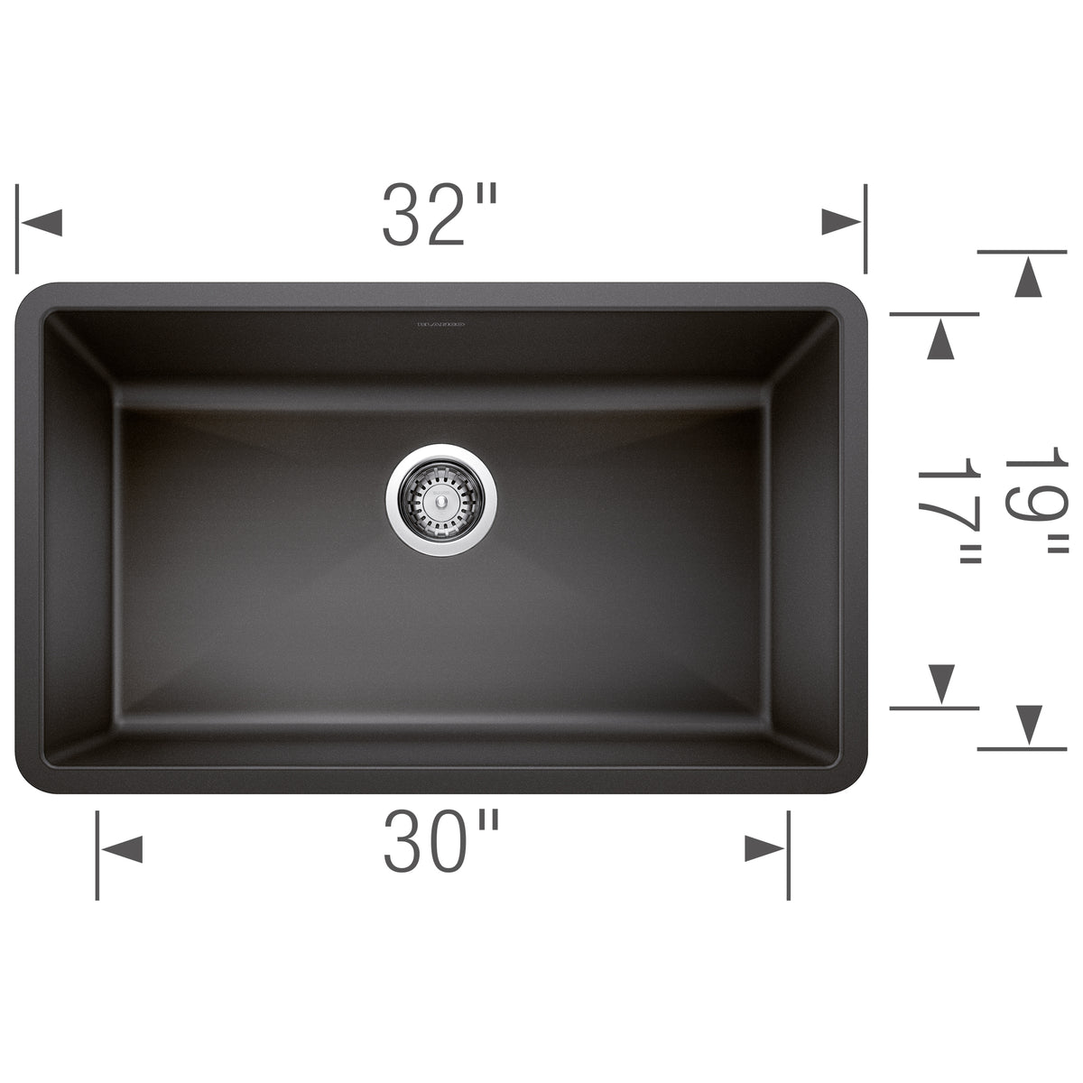 Blanco - 400890 - Precis SILGRANIT 32" Super Single Undermount Kitchen Sink - Anthracite - Dimension Shot