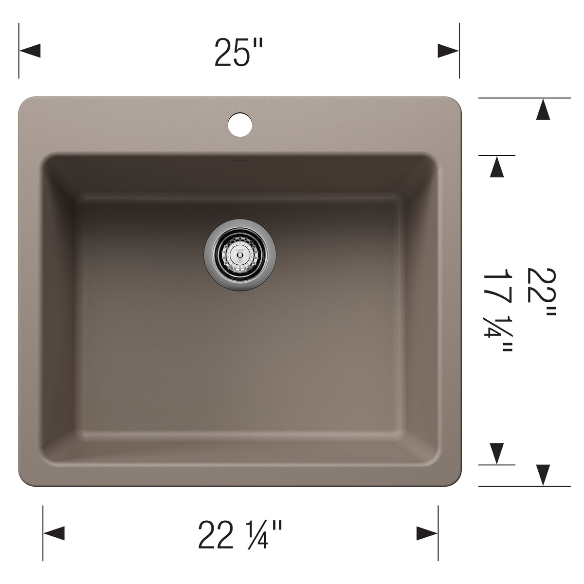 Blanco - 403654 - Liven SILGRANIT 25" Single Bowl Dual Mount Kitchen Sink - Truffle - Dimension Shot
