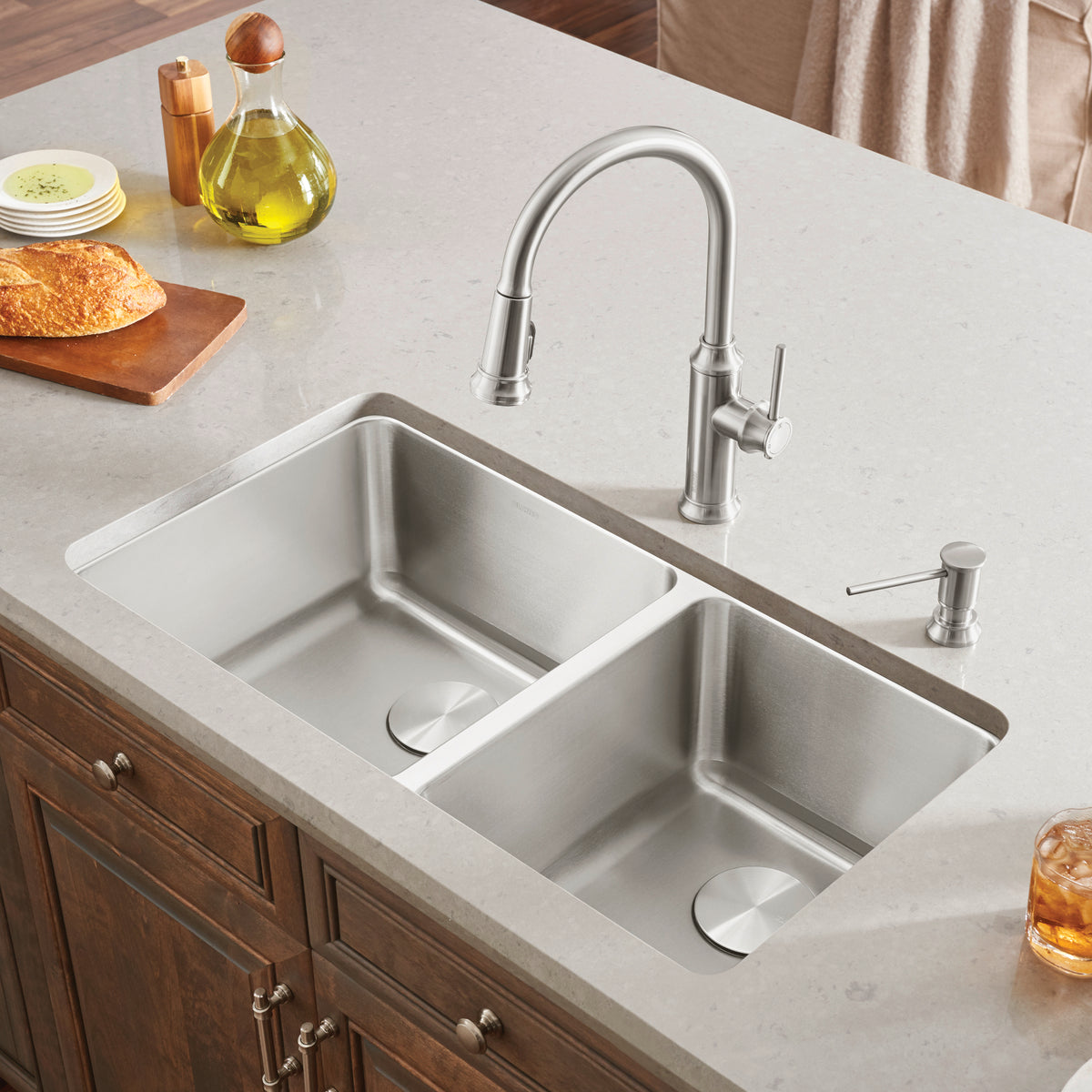 Blanco - 402244 - Formera 33" 60/40 Double Bowl Undermount Stainless Steel Kitchen Sink - Satin Polish - Beauty Shot 2