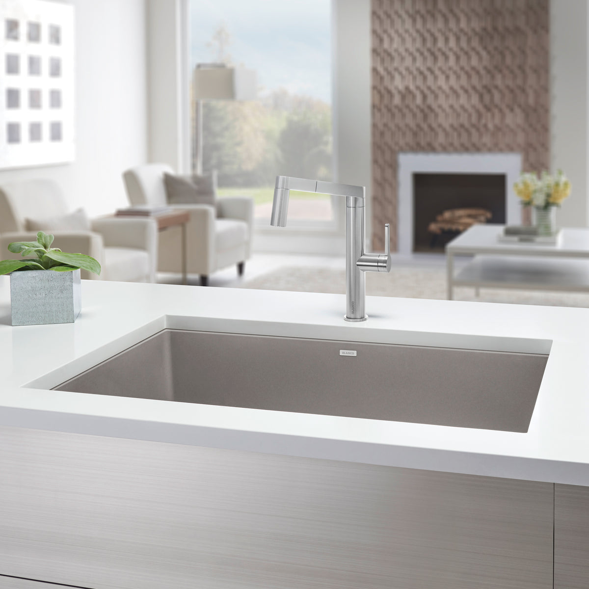 Blanco - 401143 - Precis SILGRANIT 32" Super Single Undermount Kitchen Sink - Truffle - Beauty Shot 3