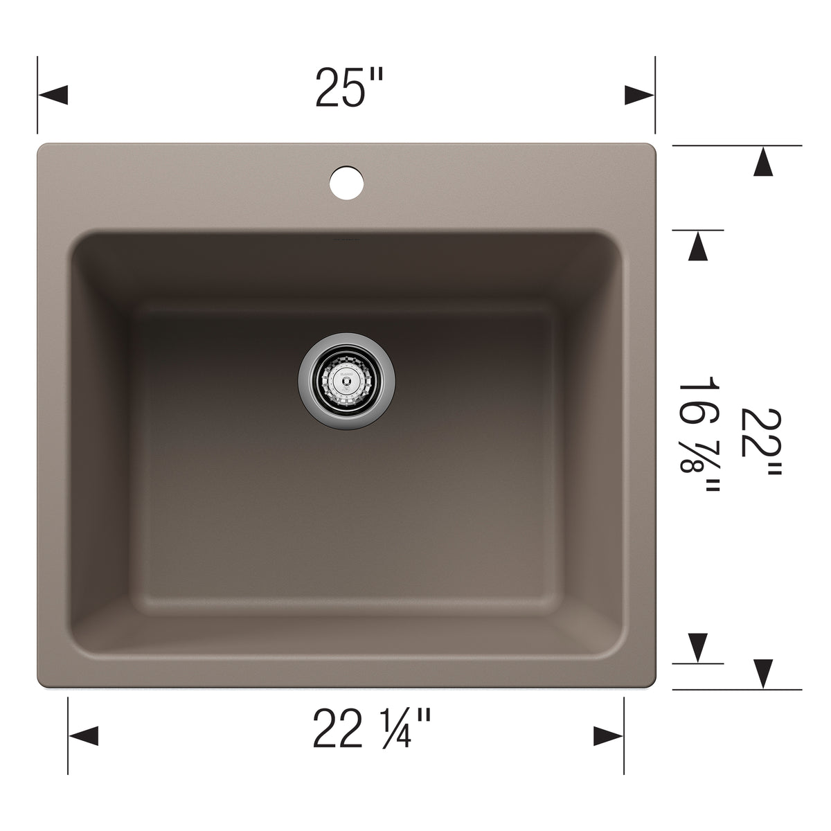 Blanco - 401907 - Liven SILGRANIT 25" Single Bowl Dual Mount Laundry Sink - Truffle - Dimension Shot