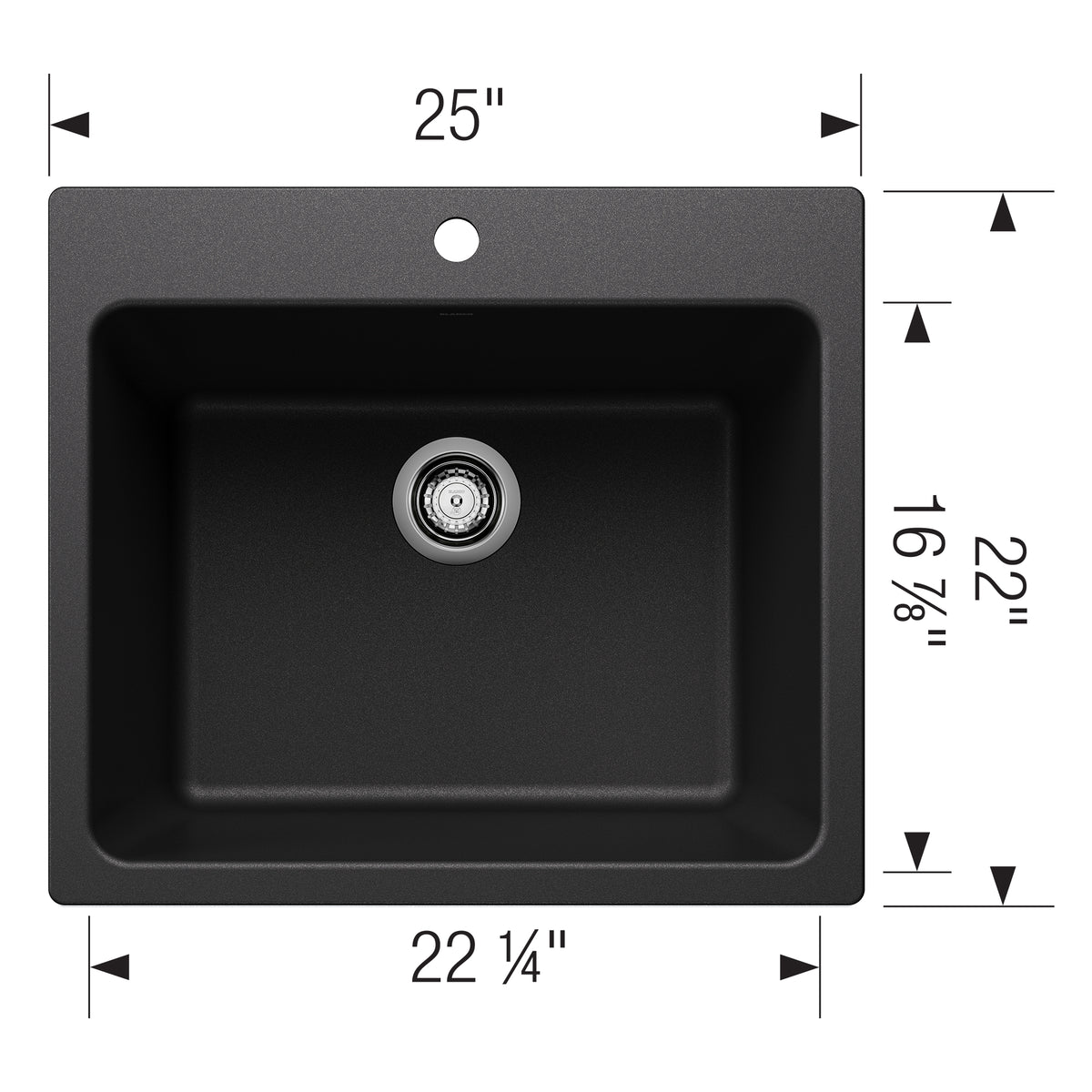 Blanco - 401902 - Liven SILGRANIT 25" Single Bowl Dual Mount Laundry Sink - Anthracite - Dimension Shot
