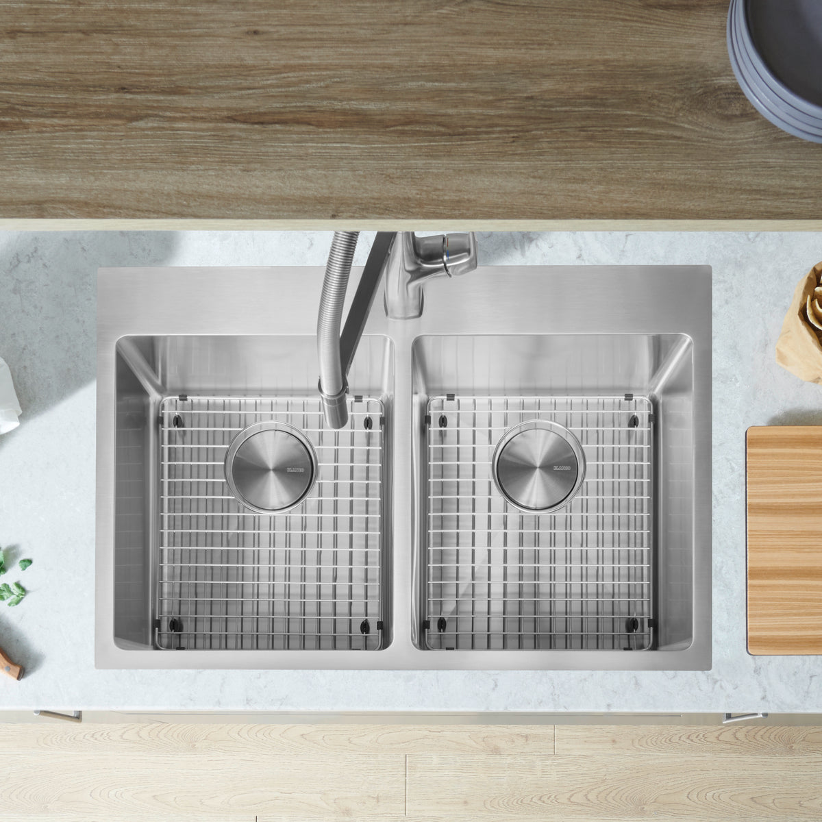 Blanco - 402611 - Quatrus R15 31" 50/50 Double Bowl Dual Mount Stainless Steel Kitchen Sink - Satin Polish - Beauty Shot 4