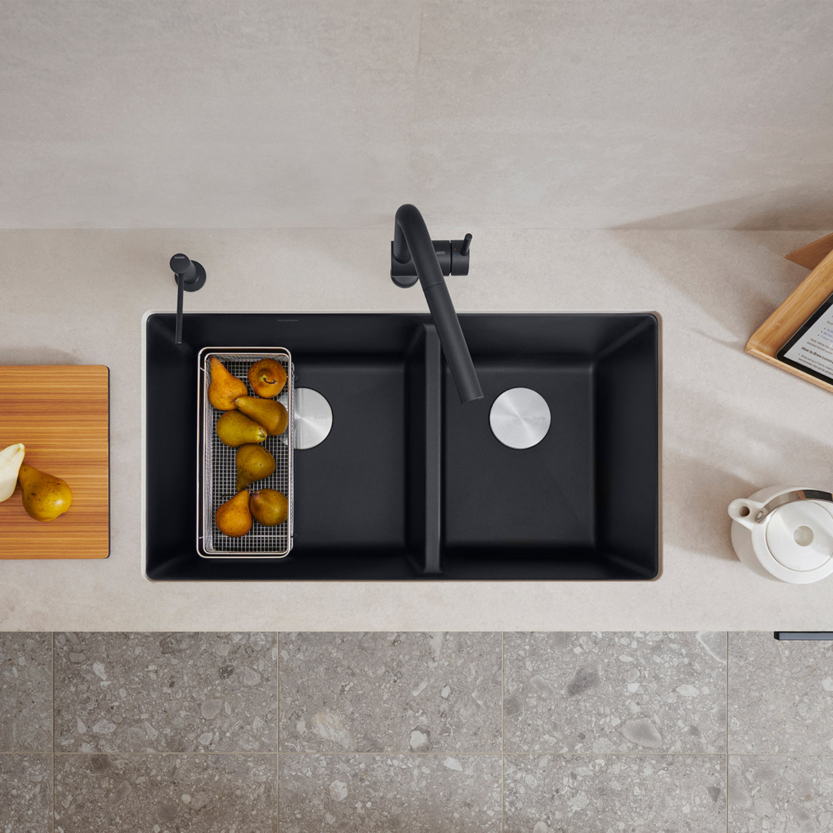 Blanco - 402652 - Precis SILGRANIT 33" 60/40 Double Bowl Undermount Kitchen Sink - Coal Black - Beauty Shot 3
