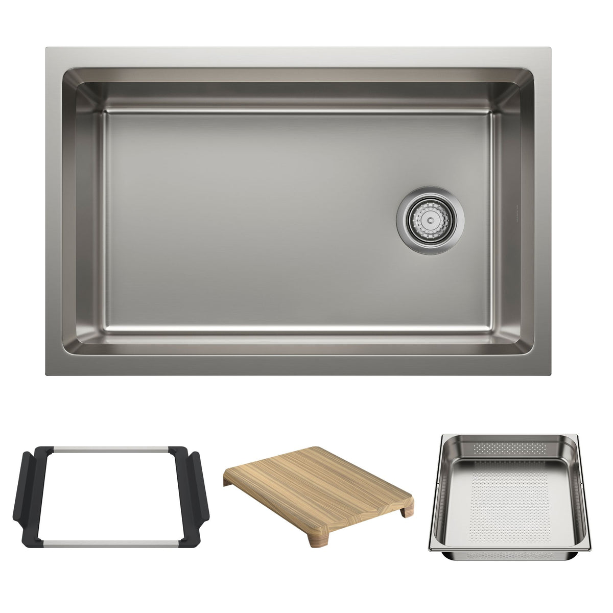 Blanco - 403872 - Inteos 30" Single Bowl Reversible Undermount Stainless Steel Workstation Kitchen Sink - Satin Polish