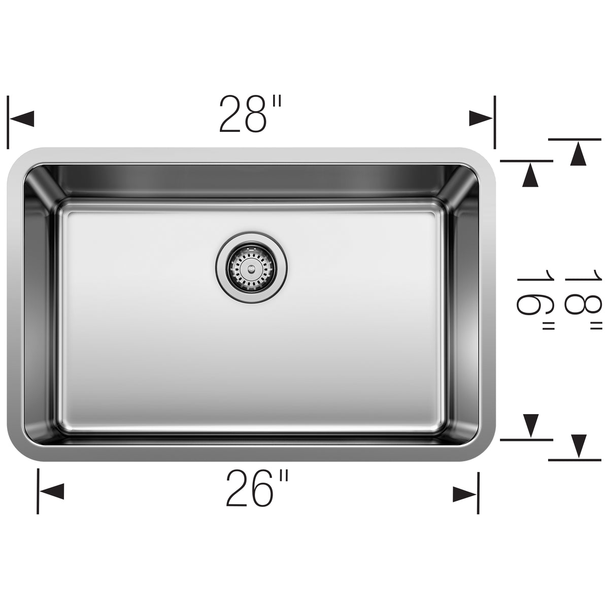 Blanco - 402717 - Formera 28" Single Bowl Undermount Stainless Steel Kitchen Sink - Satin Polish - Dimension Shot