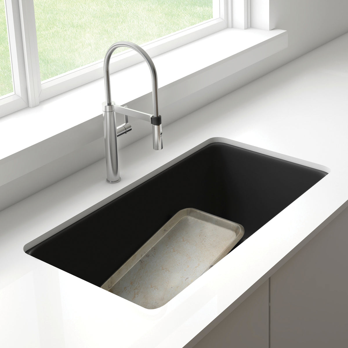 Blanco - 402065 - Precis SILGRANIT 33" 60/40 Reversible Double Bowl Undermount Kitchen Sink with Low Divide - Anthracite - Beauty Shot 3