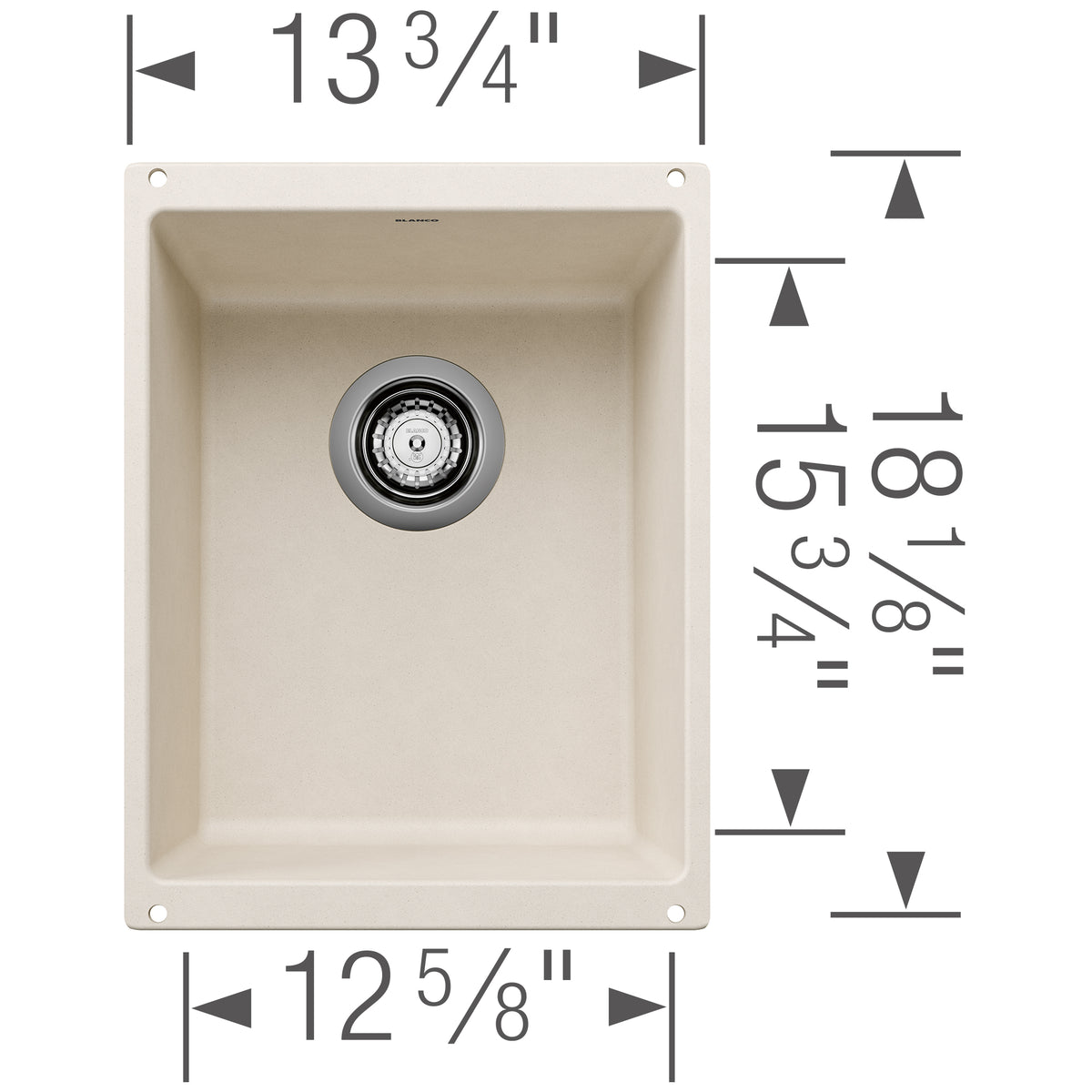 Blanco - 402881 - Precis SILGRANIT 13" Undermount Bar Sink - Soft White - Dimension Shot