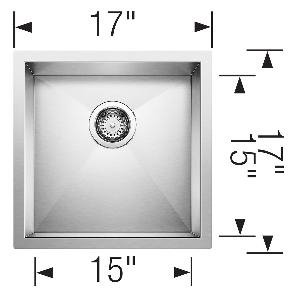 Blanco - 401245 - Quatrus R0 17" Stainless Steel Undermount Bar Sink - Satin Polish - Dimension Shot