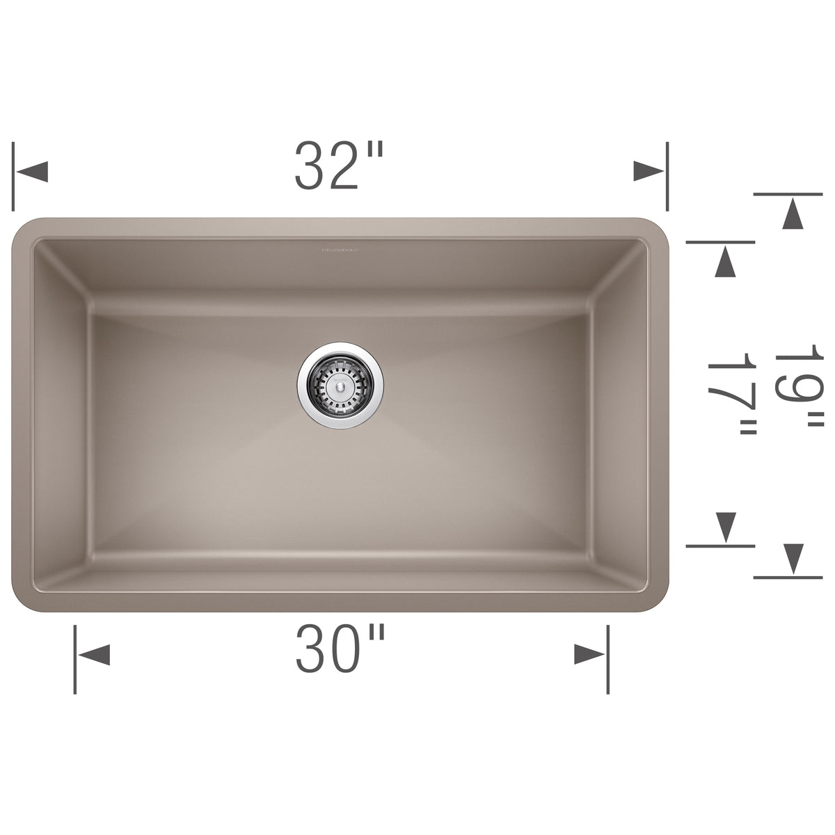 Blanco - 401143 - Precis SILGRANIT 32" Super Single Undermount Kitchen Sink - Truffle - Dimension Shot