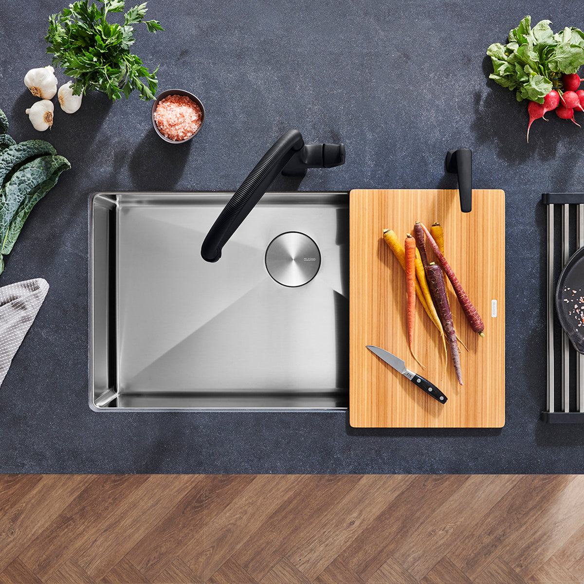 Blanco - 401518 - Quatrus R15 32" Super Single Bowl Undermount Stainless Steel Kitchen Sink - Satin Polish - Beauty Shot 2