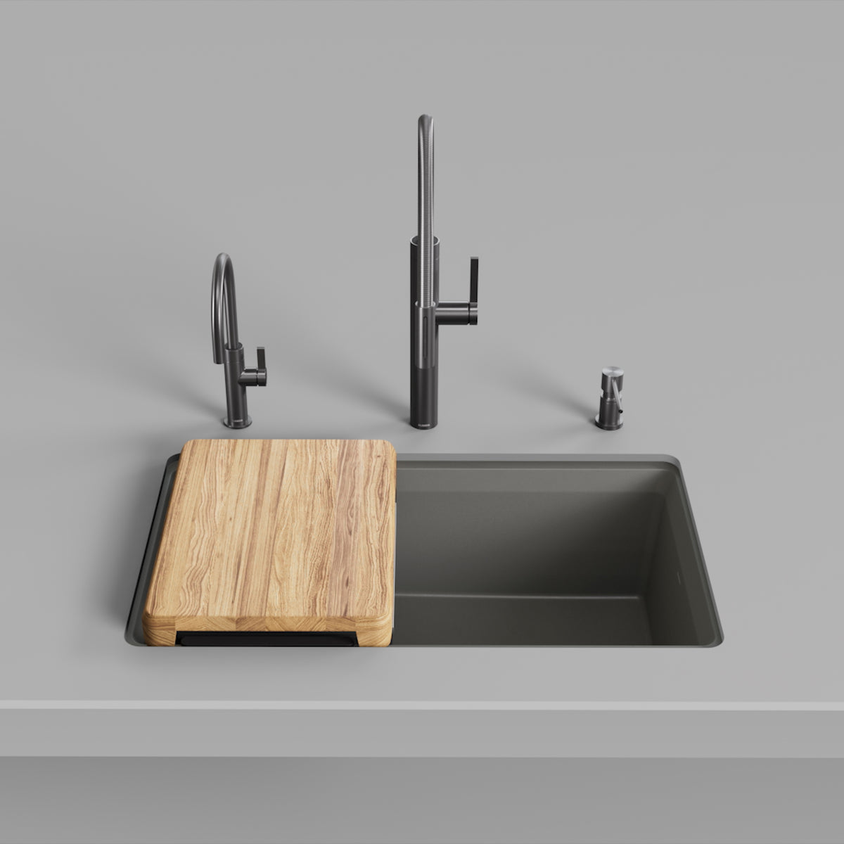 Blanco - 403890 - Inteos SILGRANIT 33" Single Bowl Reversible Undermount Workstation Kitchen Sink - Volcano Gray - Beauty Shot 2