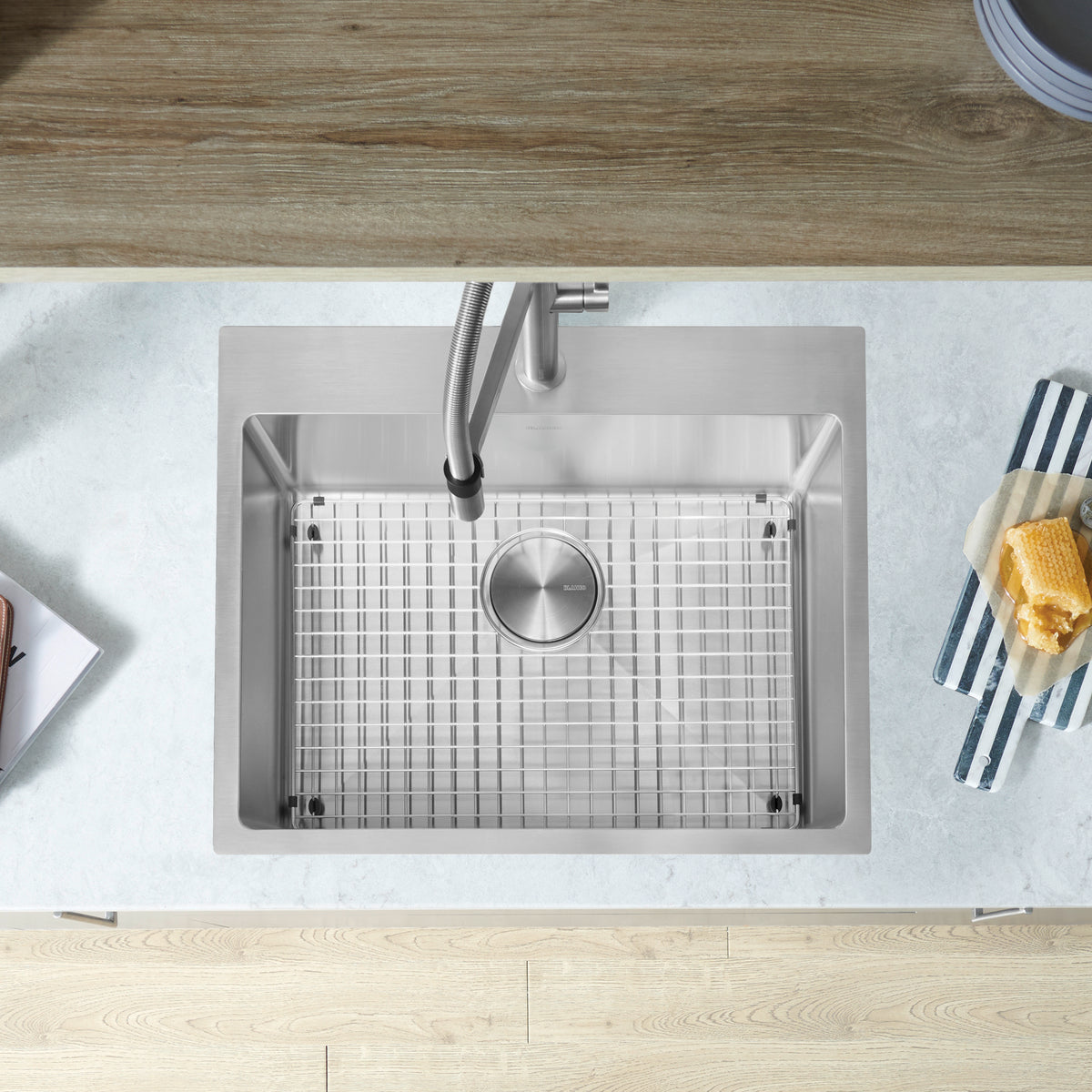 Blanco - 402613 - Quatrus R15 25" Single Bowl Dual Mount Stainless Steel Kitchen Sink - Satin Polish - Beauty Shot 4