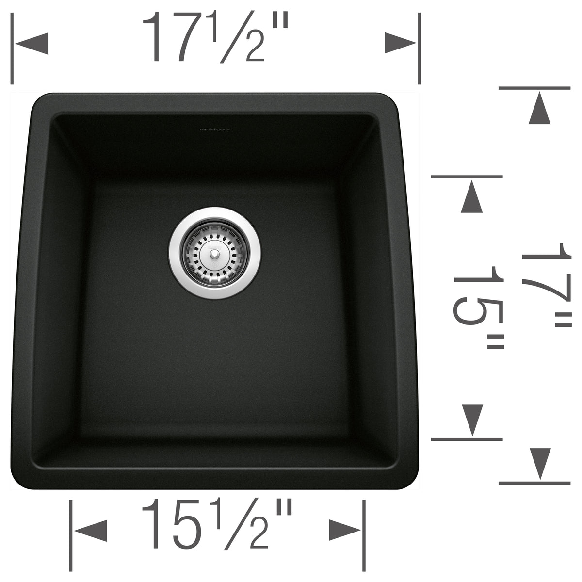 Blanco - 402663 - Performa SILGRANIT 17" Undermount Bar Sink - Coal Black - Dimension Shot