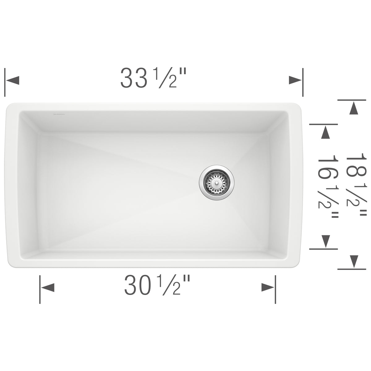 Blanco - 401630 - Diamond SILGRANIT 33" Super Single Undermount Kitchen Sink - White - Dimension Shot