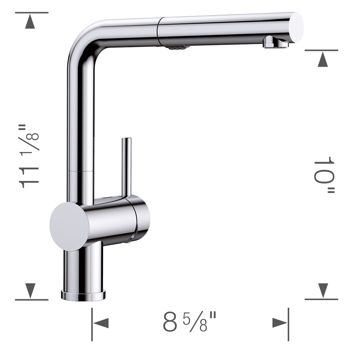 Blanco - 526365 - Linus Low Arc Pull-Out Dual-Spray Kitchen Faucet - Chrome - Dimension Shot