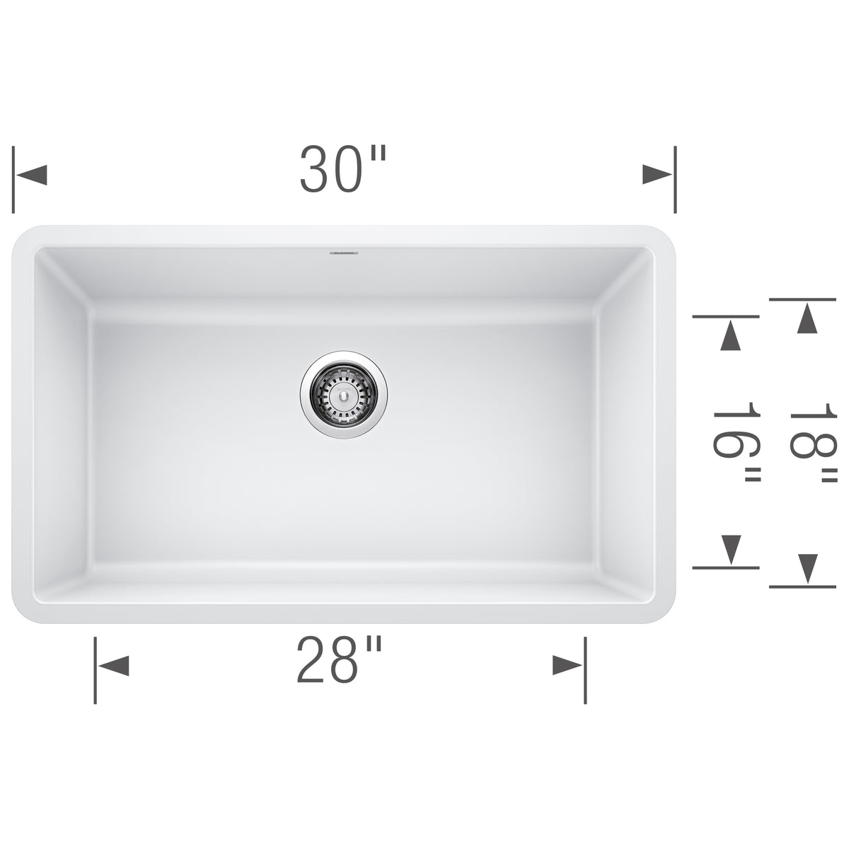 Blanco - 403914 - Precis SILGRANIT 30" Single Bowl Undermount Kitchen Sink - White - Dimension Shot