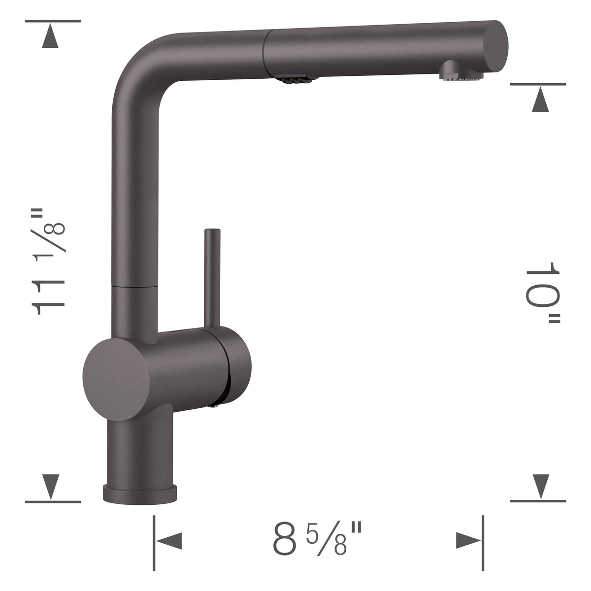 Blanco - 526369 - Linus Low Arc Pull-Out Dual-Spray Kitchen Faucet - Cinder - Dimension Shot