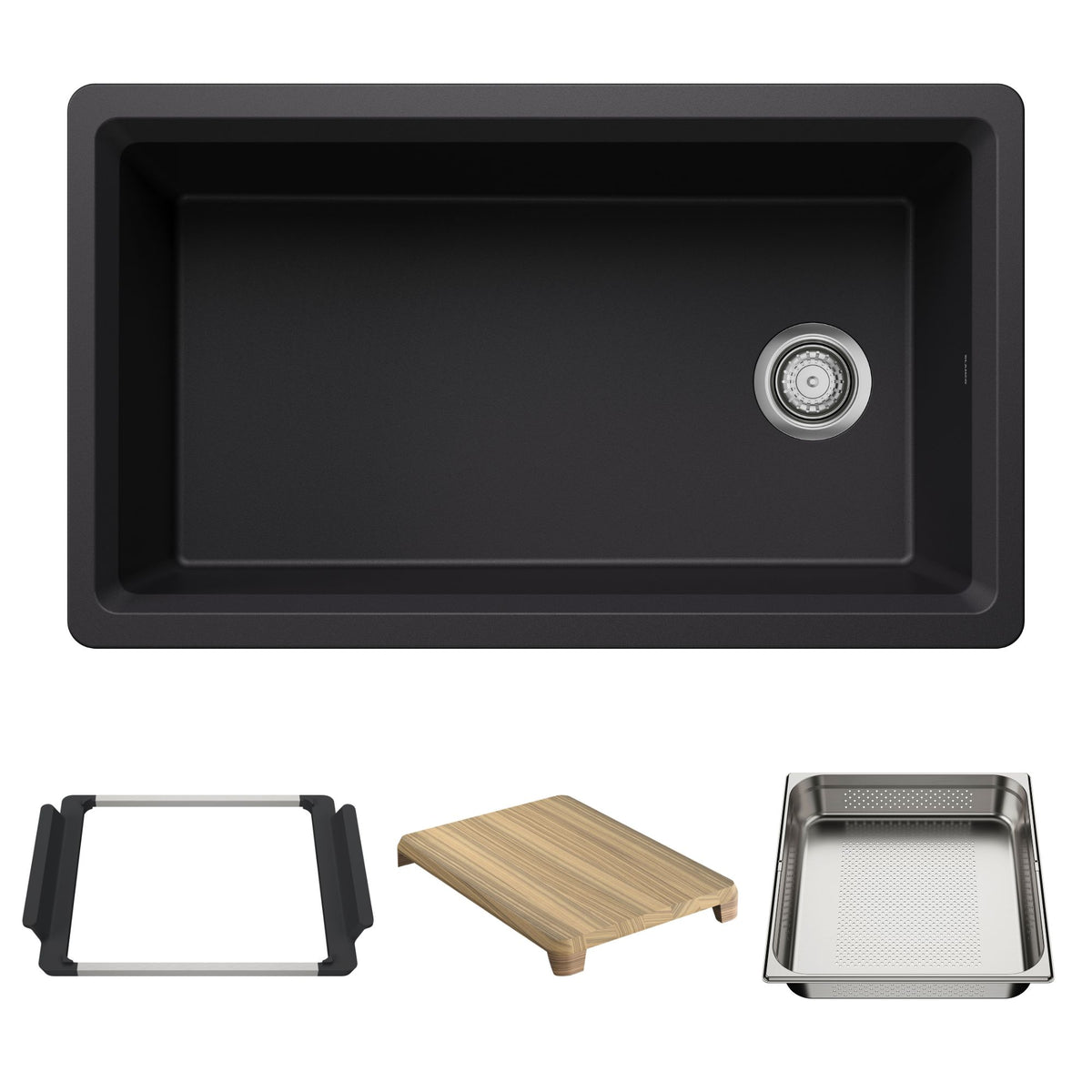 Blanco - 403884 - Inteos SILGRANIT 33" Single Bowl Reversible Undermount Workstation Kitchen Sink - Coal Black