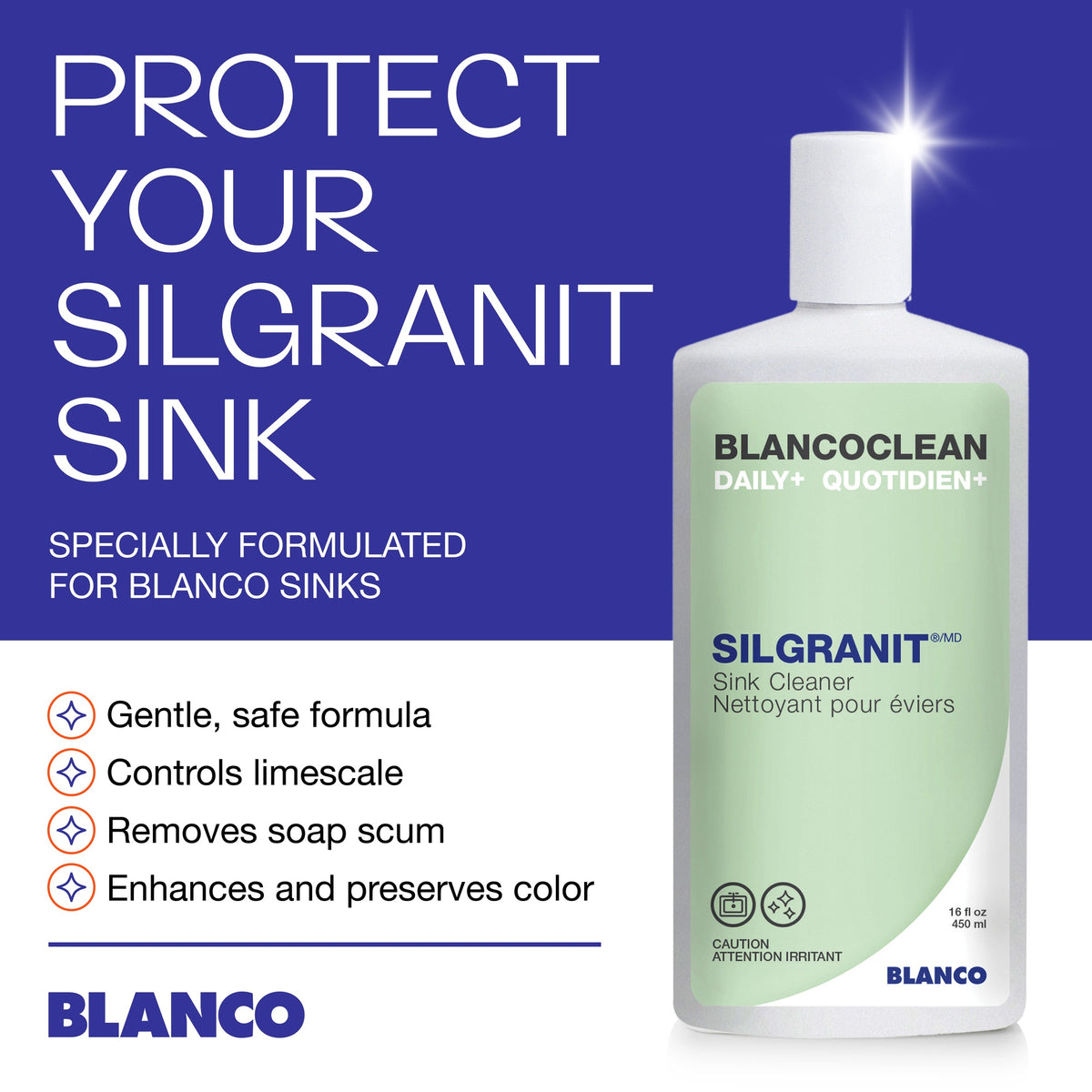 Blanco - 406200 - BlancoClean Daily+ Silgranit Sink Cleaner - White - Infographic