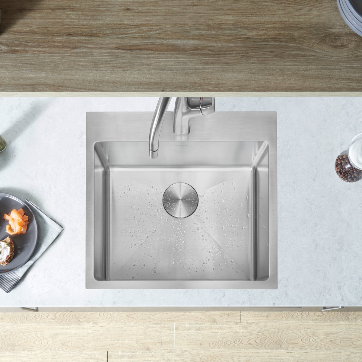 Blanco - 402614 - Quatrus R15 22" Single Bowl Dual Mount Stainless Steel Kitchen Sink - Satin Polish - Beauty Shot 3