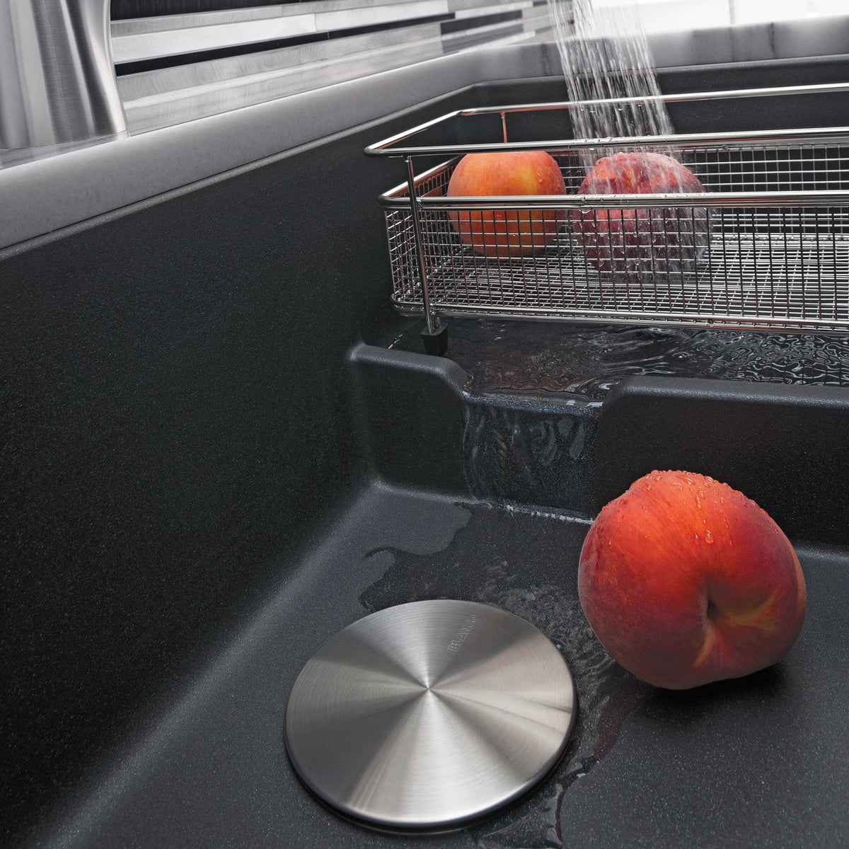 Blanco - 401445 - Precis Cascade SILGRANIT 29" Single Bowl Undermount Kitchen Sink with Colander - Anthracite - Beauty Shot 2