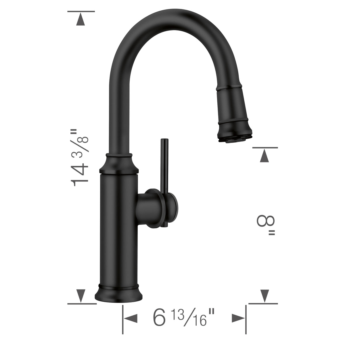 Blanco - 443025 - Empressa Pull-Down Bar Faucet - Matte Black - Dimension Shot
