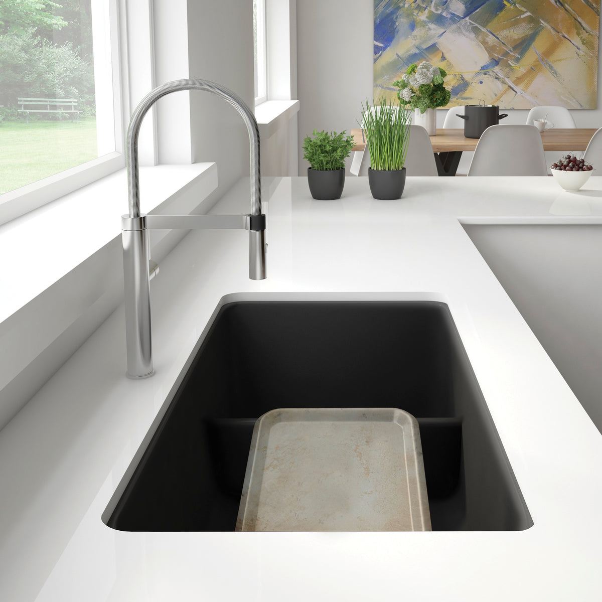 Blanco - 402065 - Precis SILGRANIT 33" 60/40 Reversible Double Bowl Undermount Kitchen Sink with Low Divide - Anthracite - Beauty Shot 2