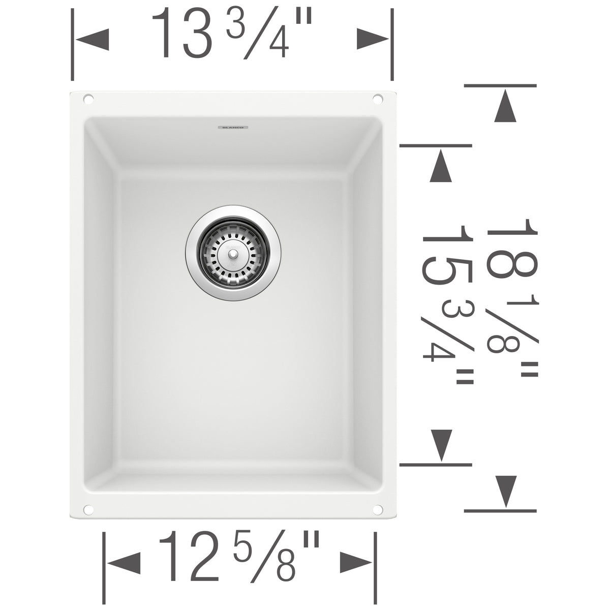 Blanco - 401703 - Precis SILGRANIT 13" Undermount Bar Sink - White - Dimension Shot