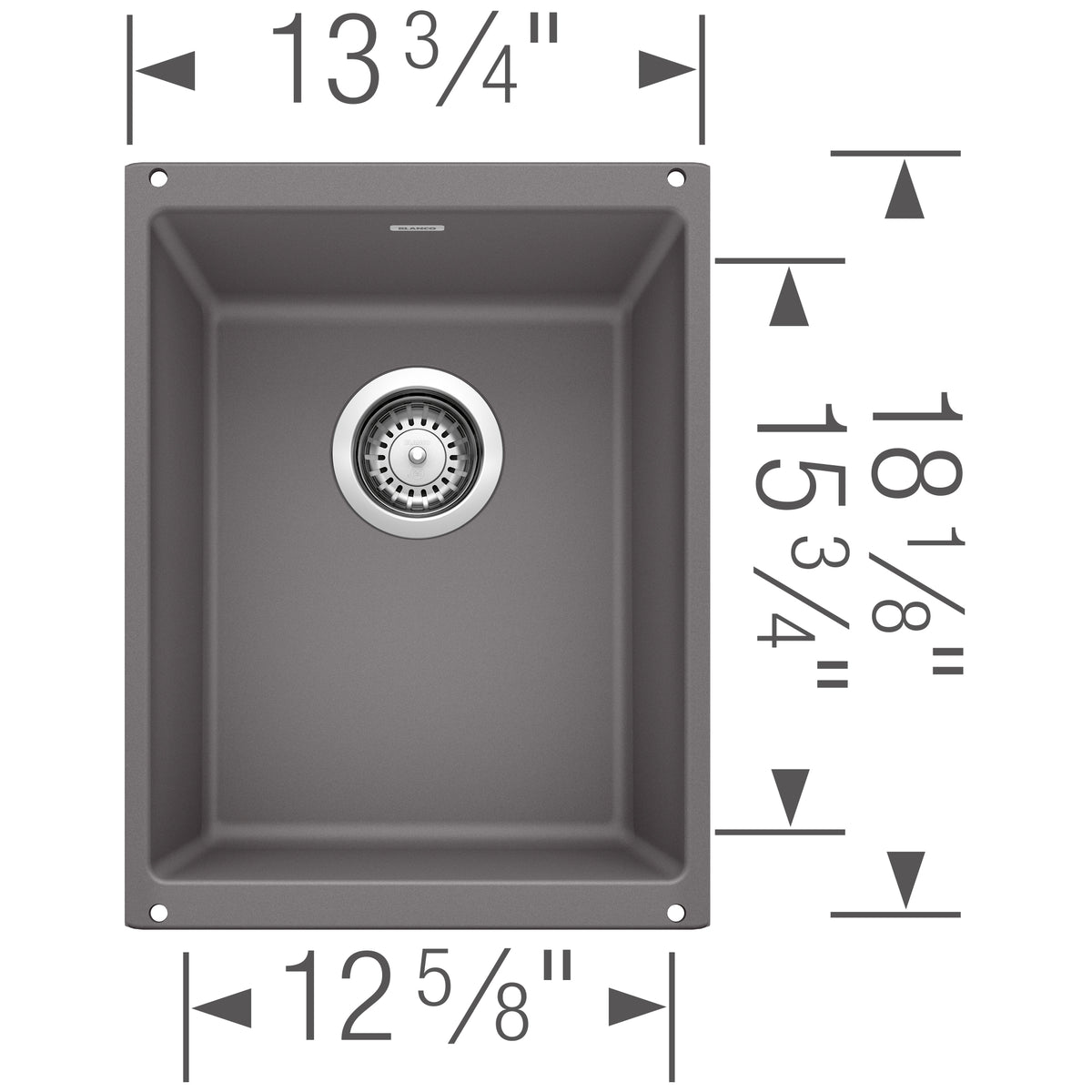 Blanco - 401416 - Precis SILGRANIT 13" Undermount Bar Sink - Cinder - Dimension Shot