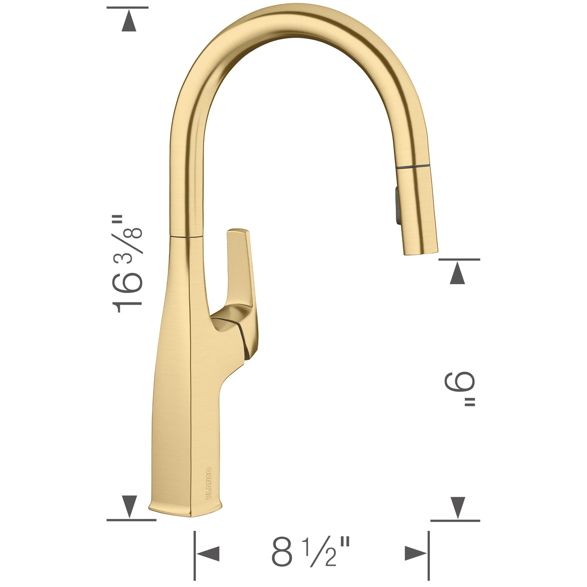 Blanco - 442985 - Rivana High-Arc Pull-Down Dual-Spray Kitchen Faucet - Satin Gold - Dimension Shot