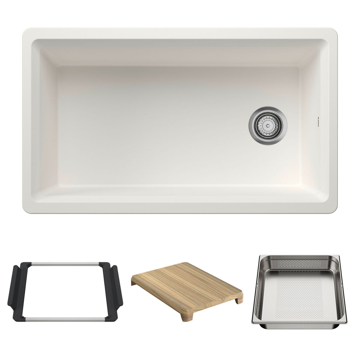 Blanco - 403887 - Inteos SILGRANIT 33" Single Bowl Reversible Undermount Workstation Kitchen Sink - White