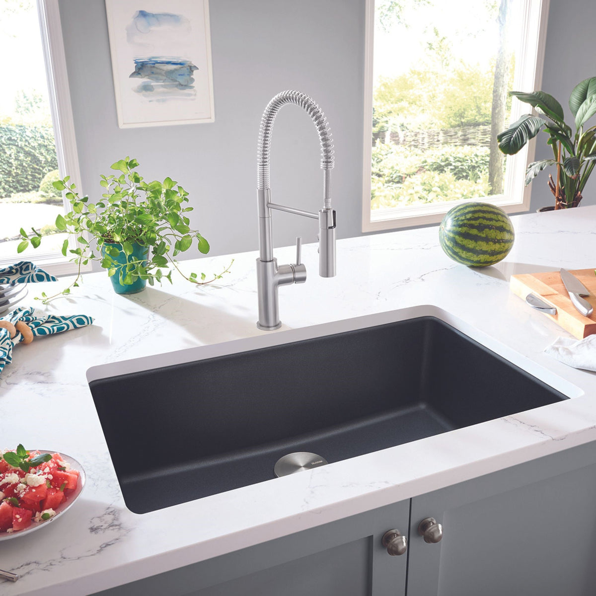 Blanco - 403598 - Liven SILGRANIT 33" Super Single Dual Mount Kitchen Sink - Anthracite - Beauty Shot 2