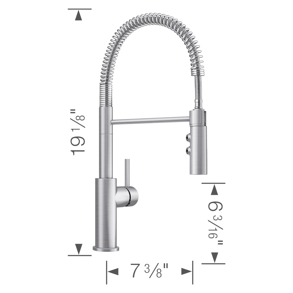 Blanco - 401918 - Catris Semi-Pro Pull-Down Dual-Spray Kitchen Faucet - PVD Steel - Dimension Shot