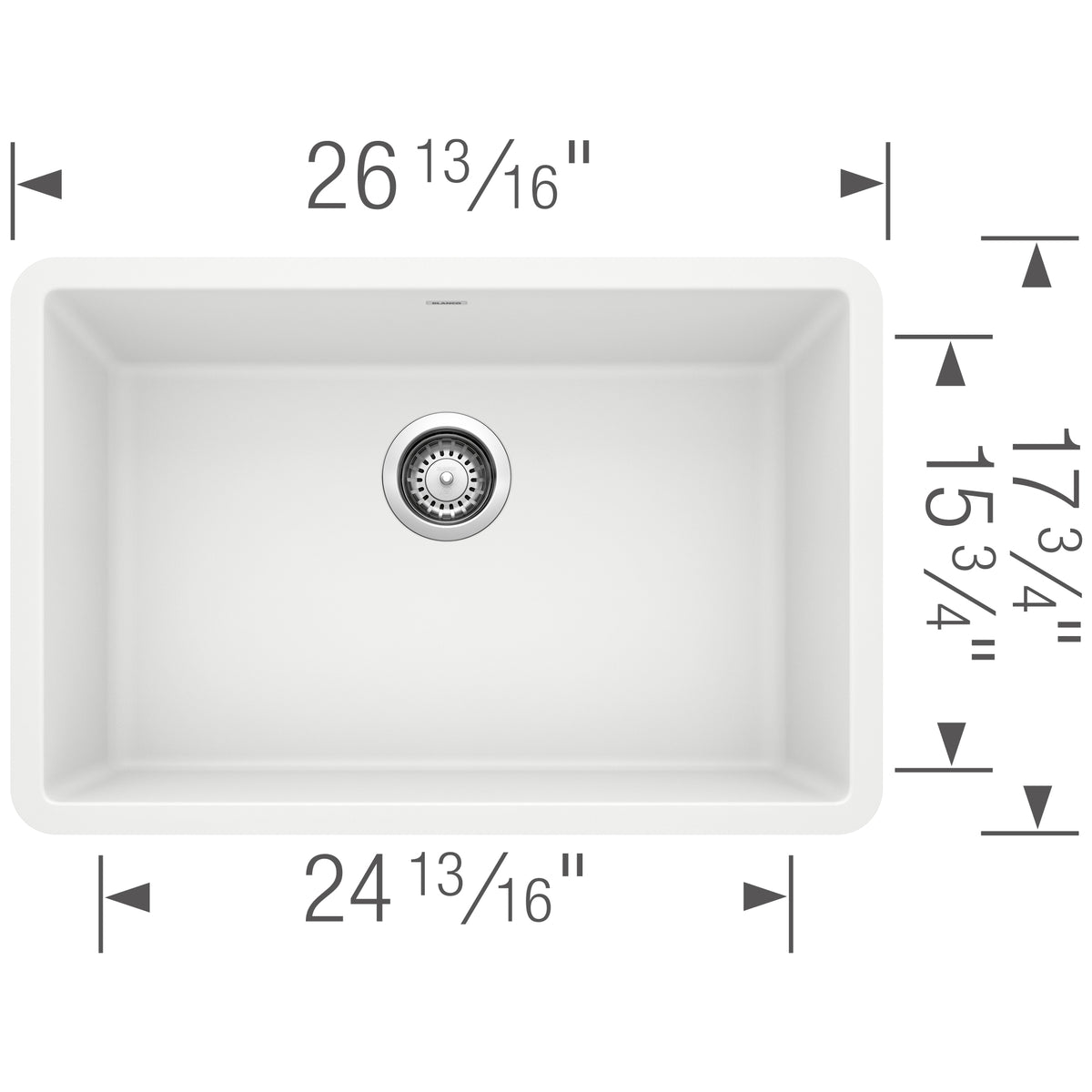 Blanco - 401894 - Precis SILGRANIT 27" Single Bowl Undermount Kitchen Sink - White - Dimension Shot
