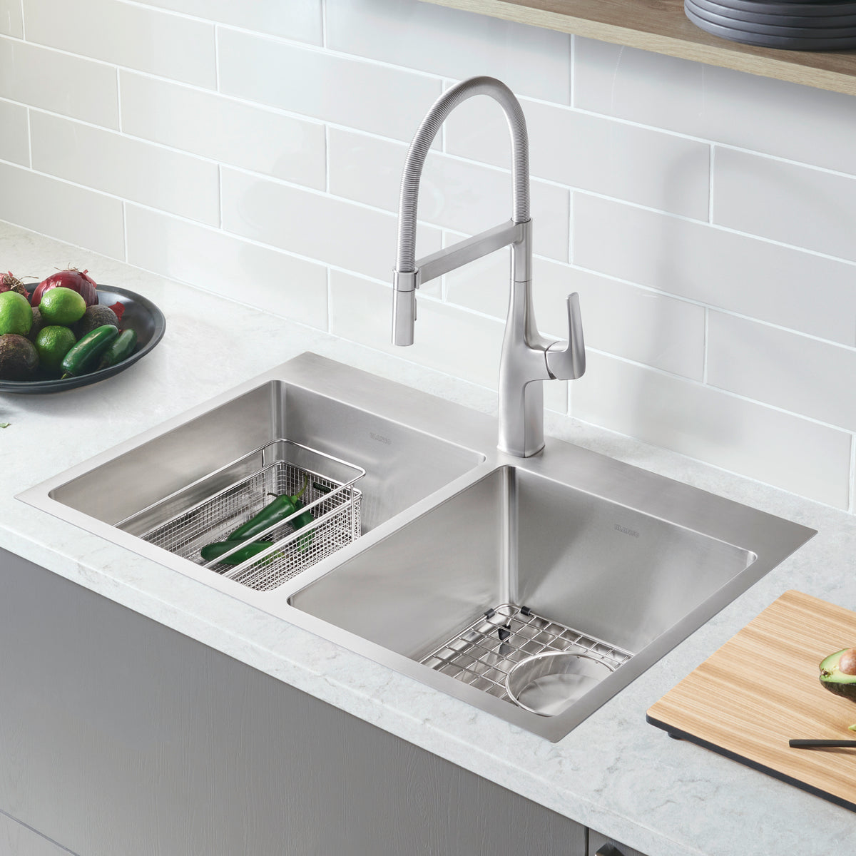 Blanco - 402611 - Quatrus R15 31" 50/50 Double Bowl Dual Mount Stainless Steel Kitchen Sink - Satin Polish - Beauty Shot 2