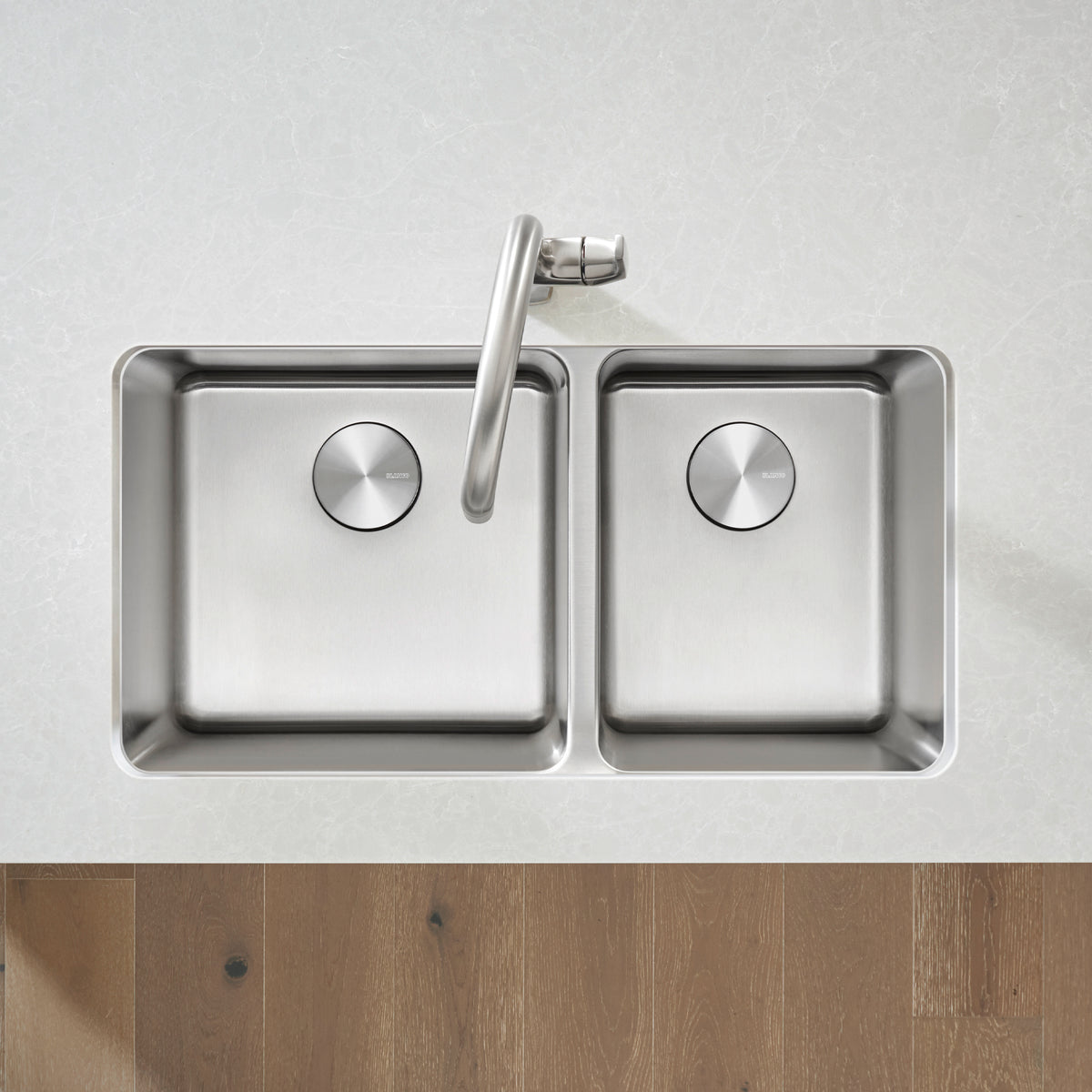 Blanco - 402244 - Formera 33" 60/40 Double Bowl Undermount Stainless Steel Kitchen Sink - Satin Polish - Beauty Shot 5