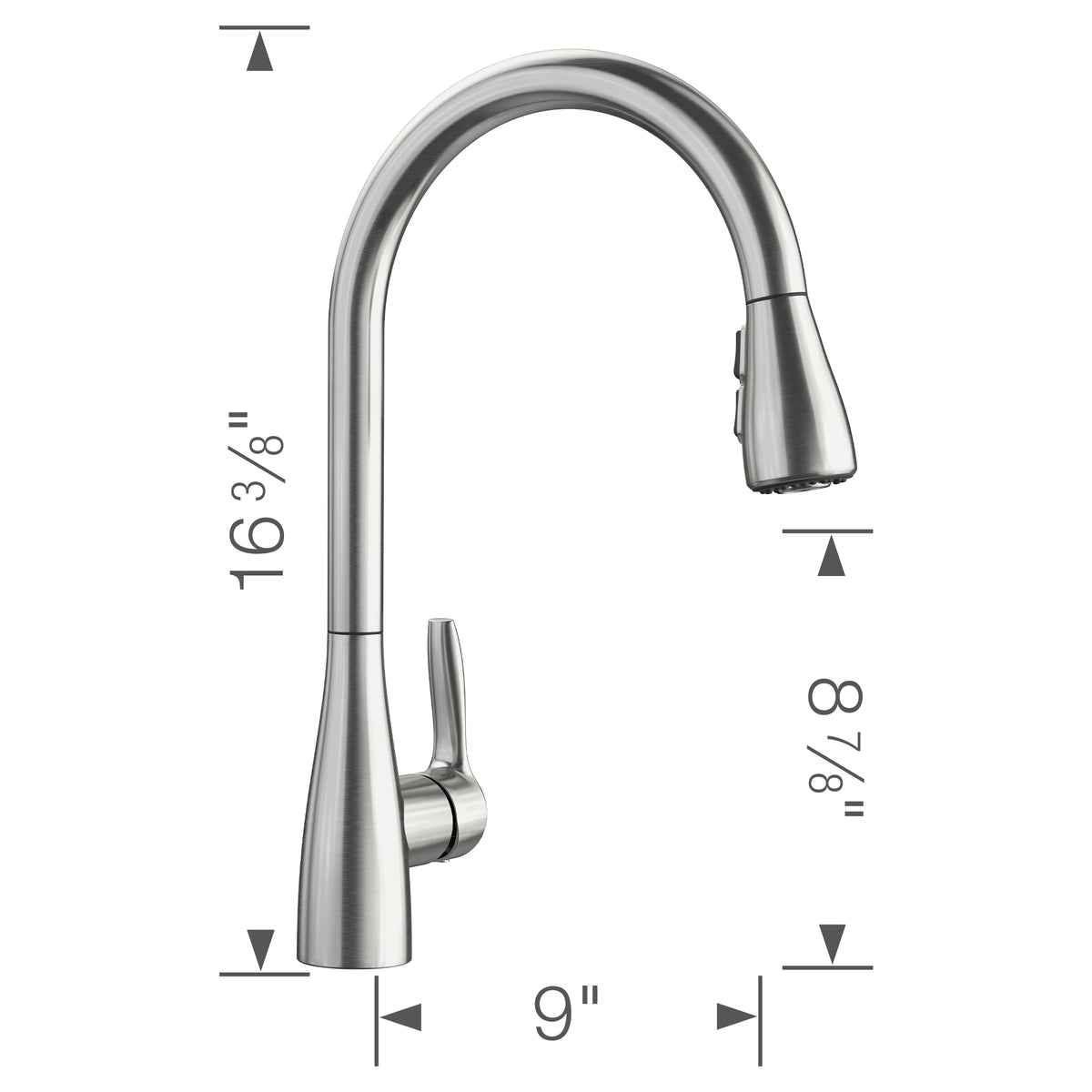 Blanco - 442208 - Atura Pull-Down Dual-Spray Kitchen Faucet - PVD Steel - Dimension Shot