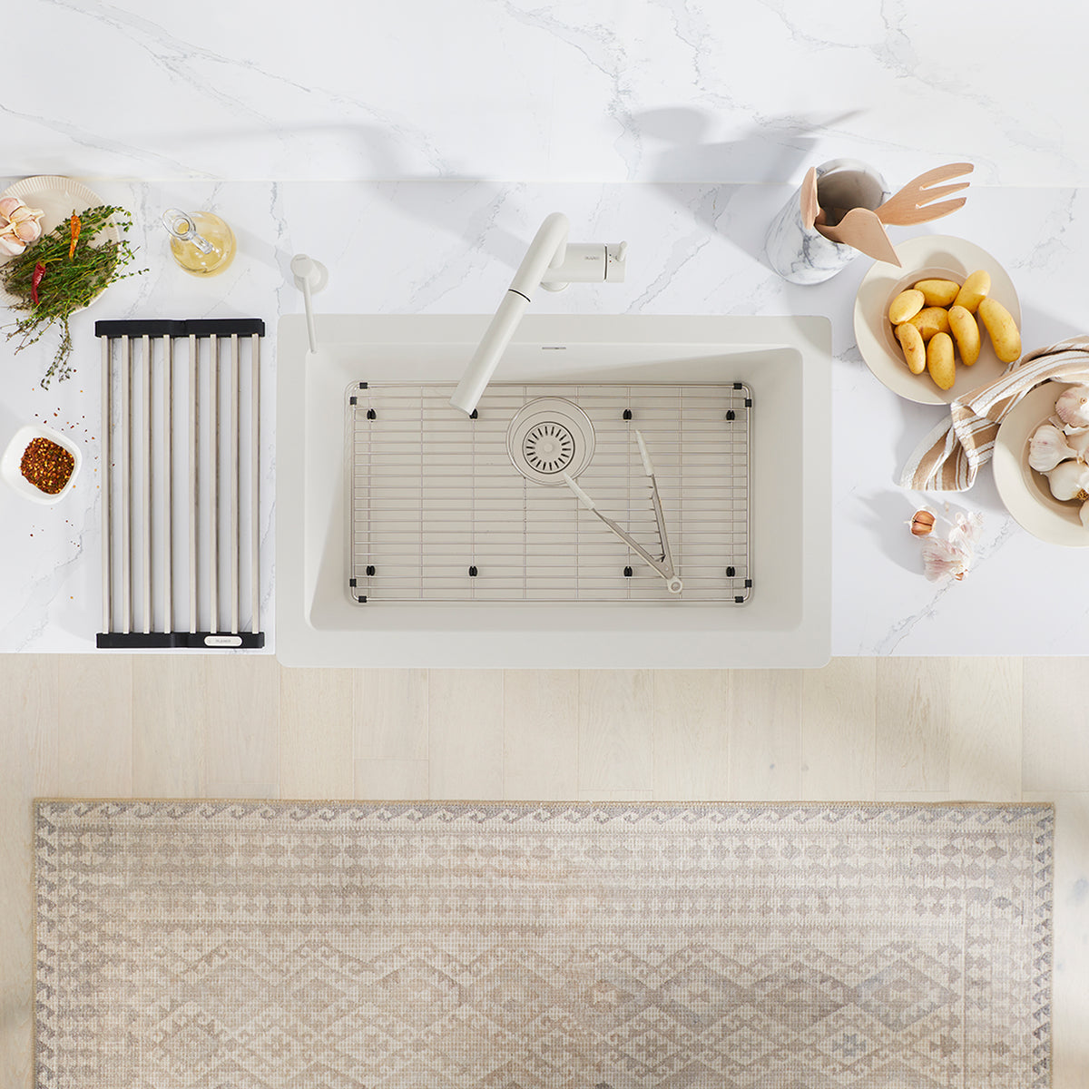 Blanco - 402900 - Vintera SILGRANIT 30" Single Bowl Apron-Front Farmhouse Sink - Soft White - Beauty Shot 8