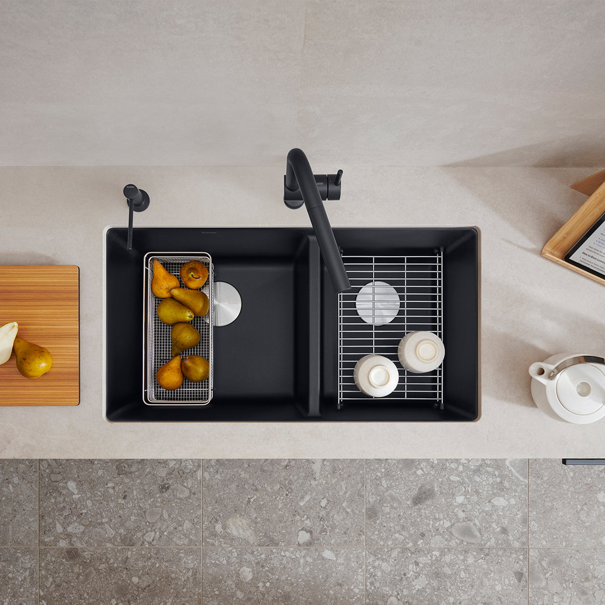 Blanco - 402652 - Precis SILGRANIT 33" 60/40 Double Bowl Undermount Kitchen Sink - Coal Black - Beauty Shot 4