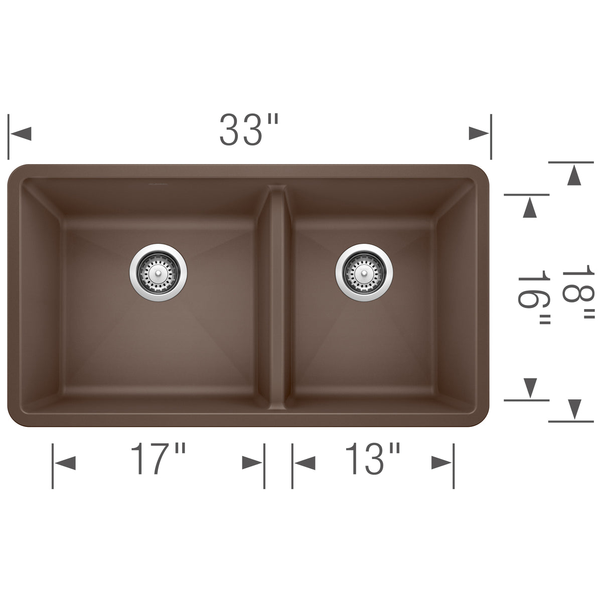 Blanco - 400585 - Precis SILGRANIT 33" 60/40 Double Bowl Undermount Kitchen Sink - Café - Dimension Shot