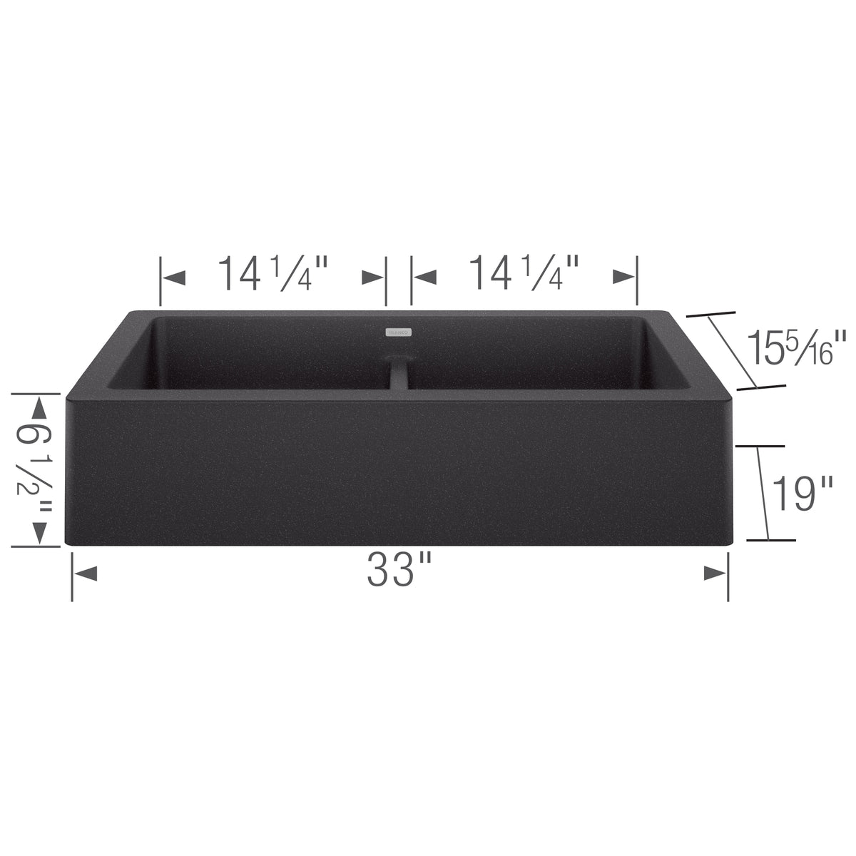 Blanco - 402590 - Vintera SILGRANIT 33" Double Bowl Apron-Front Farmhouse Sink - Anthracite - Dimension Shot