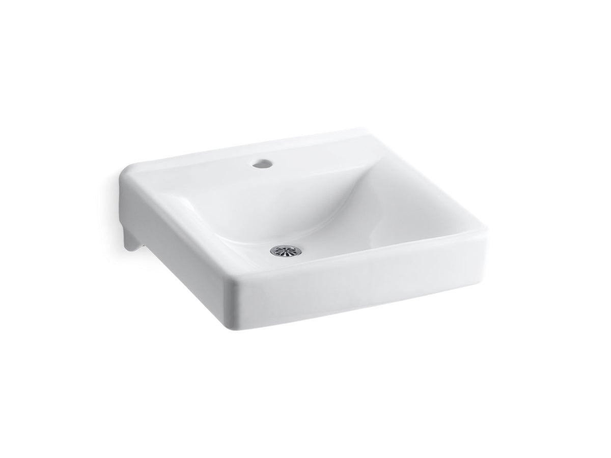 Kohler 2084-N-0 Soho 20" x 18" wall-mount/concealed arm carrier bathroom sink with single faucet hole