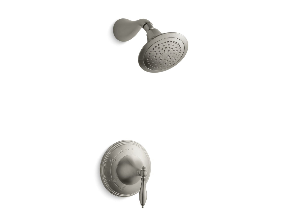 Finial Rite-Temp shower valve trim with lever handle and 2.5 gpm showerhead