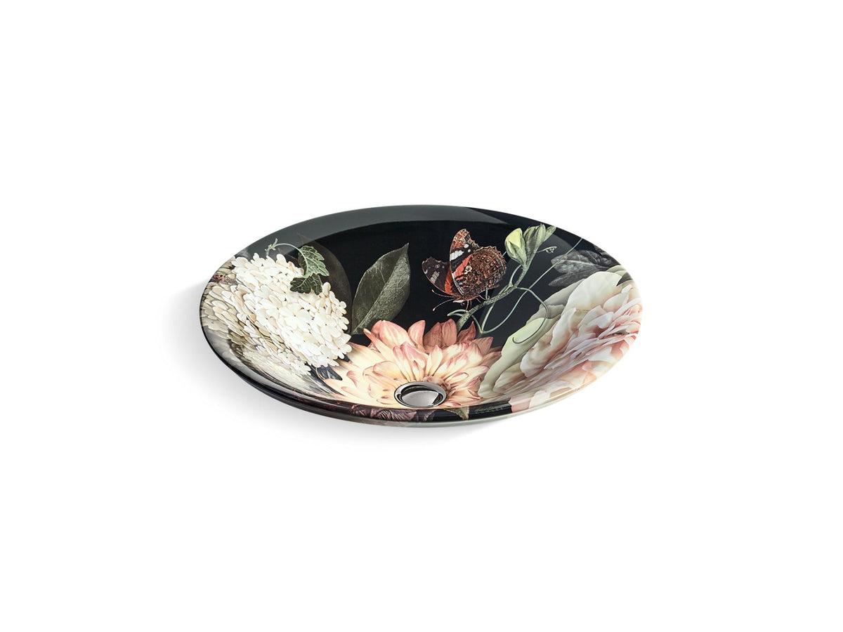 Kohler 30333-DM1-0 Dutchmaster Blush Floral Carillon 17-3/4" round drop-in bathroom sink, no overflow