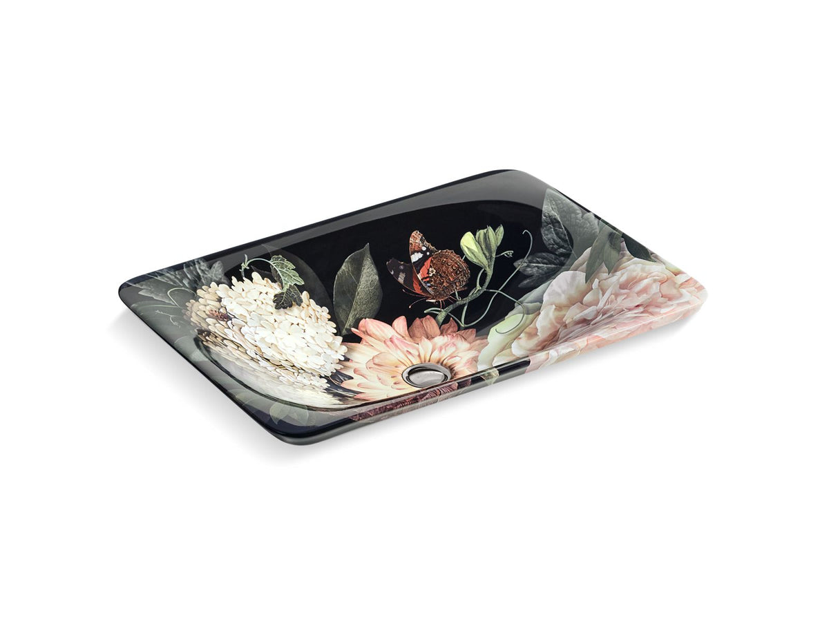 Kohler 30334-DM1-0 Dutchmaster Blush Floral Carillon 21-1/4" rectangular drop-in bathroom sink, no overflow