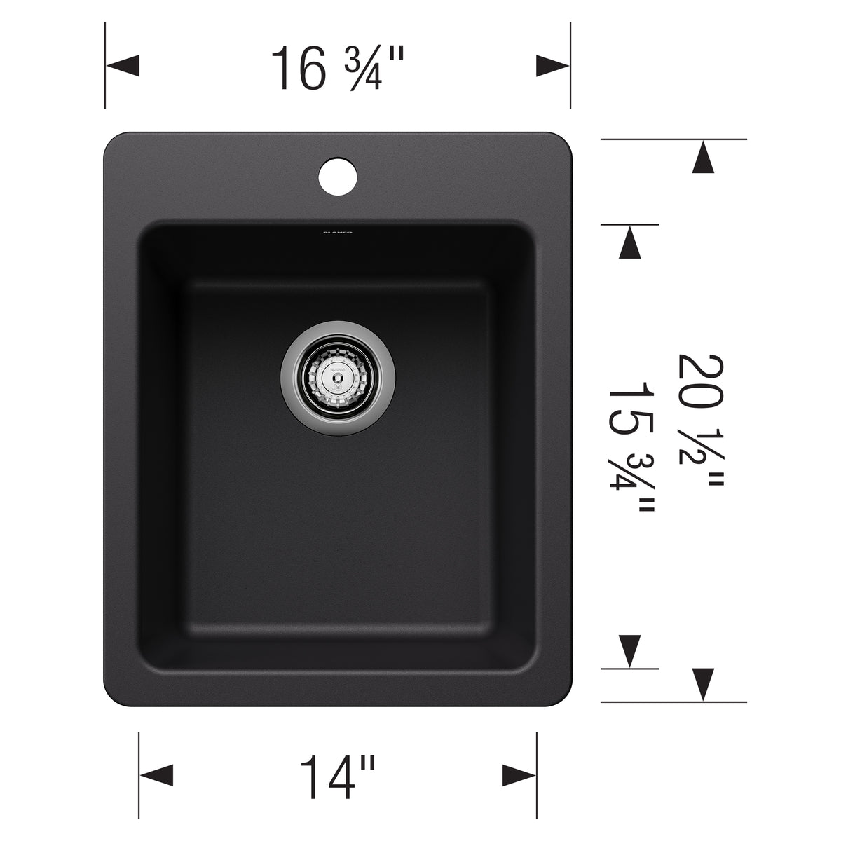 Blanco - 403666 - Liven SILGRANIT 17" Dual Mount Bar Sink - Coal Black - Dimension Shot